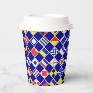 3D Effect Chequered Nautical Flag tiles Motif Paper Cups