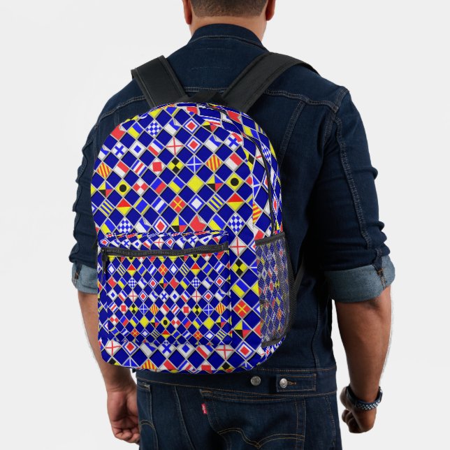 3D Effect Chequered Nautical Flag tiles Motif Printed Backpack (Insitu (Model))
