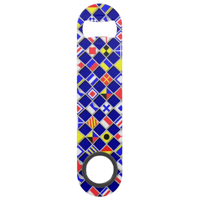 3D Effect Chequered Nautical Flag tiles Pattern Speed Bottle Opener (Front)