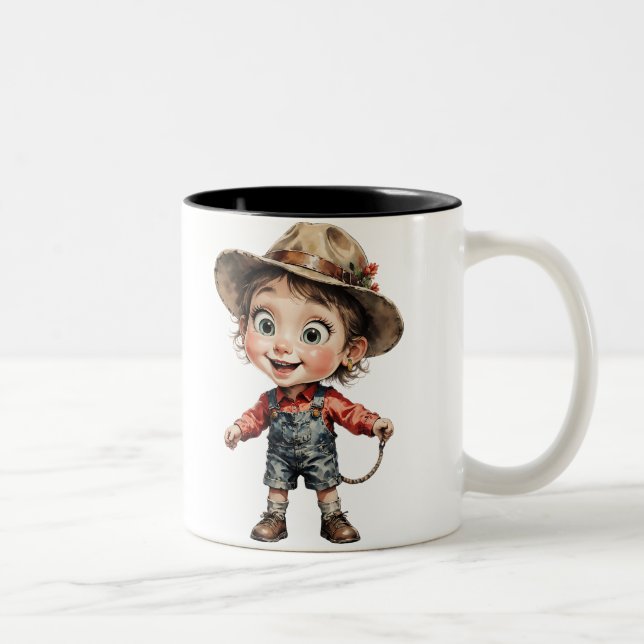 3D Effect Classic Cartoon Two-Tone Coffee Mug (Right)