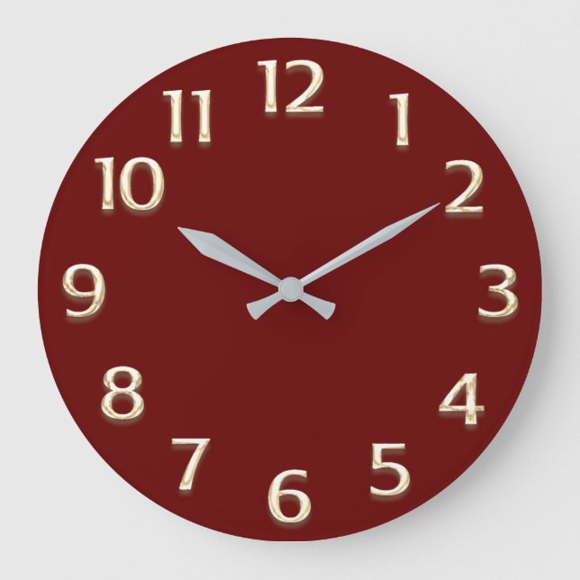 3D  Effect Gold Champagne Minimalism Burgundy Large Clock (Front)