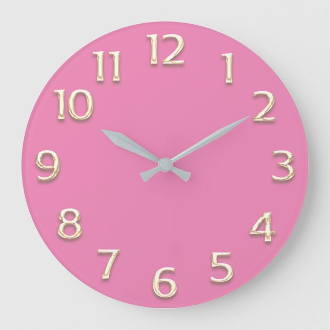 3D  Effect Gold Champagne Minimalism GIRLY PINK Large Clock (Front)
