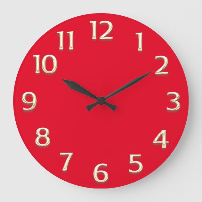 3D  Effect Gold Champagne Minimalism Modern Red Large Clock (Front)
