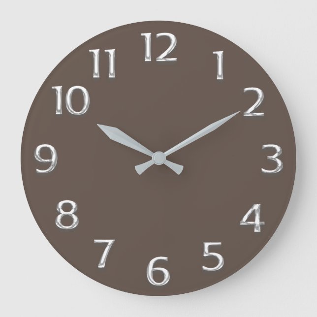 3D  Effect Silver GRAY Minimalism Modern Brown Large Clock (Front)