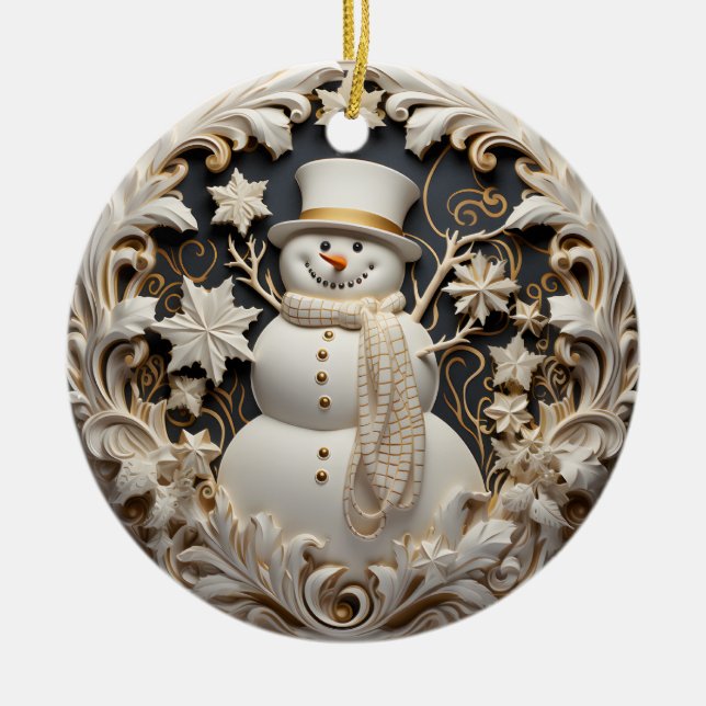 3D Effect Snowman Christmas Ornament | Custom name (Front)