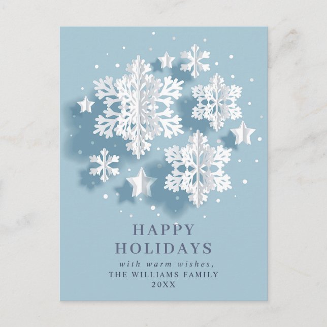 3D Elegant Snowflake Christmas Greeting Holiday Postcard (Front)