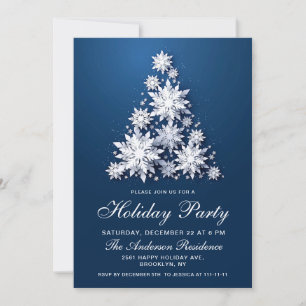 3D Elegant Snowflakes Christmas Tree Holiday Party Invitation