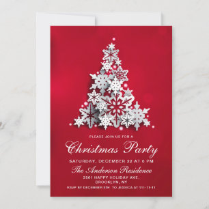 3D Elegant Snowflakes Christmas Tree Holiday Party Invitation