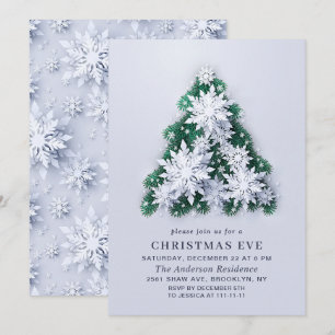 3D Elegant Snowflakes Tree Holiday CHRISTMAS EVE Invitation