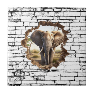 3D Elephant Wall Break Art – Realistic Safari (2) Tile
