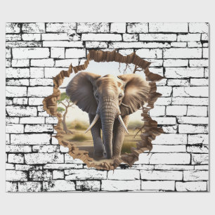 3D Elephant Wall Break Art – Realistic Safari (2) Wrapping Paper