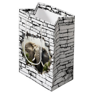 3D Elephant Wall Break Art – Realistic Safari Medium Gift Bag
