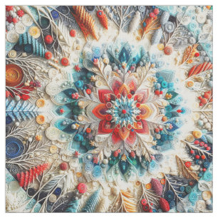 3D Embroidered Look Winter Mandala Kaleidoscope Fabric