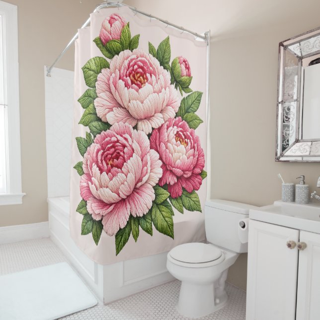 3D Embroidered Peonies Illustration (In Situ)