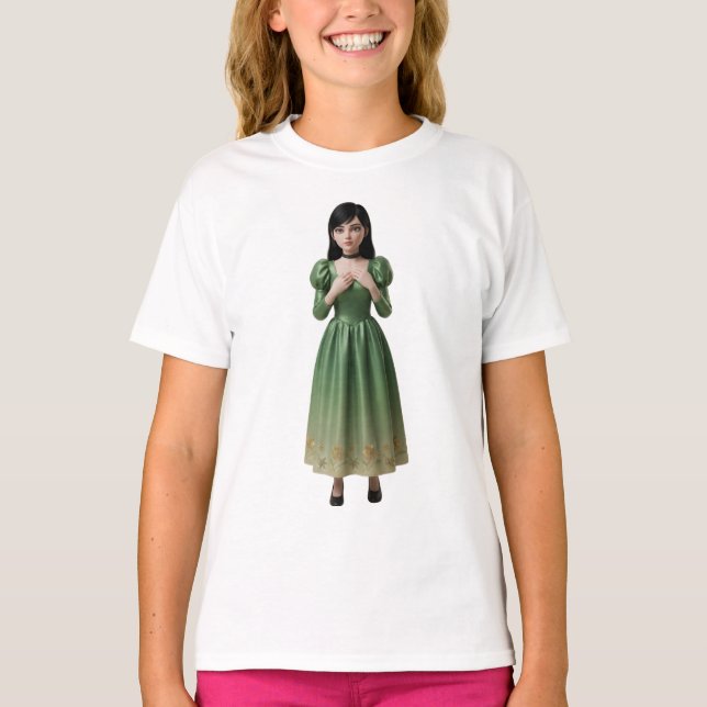 3D Emerald Green Princess Character T-Shirt (Front)