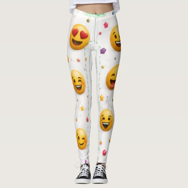 3D Emoji Pattern Women's Leggings – Fun All-Over P (Front)