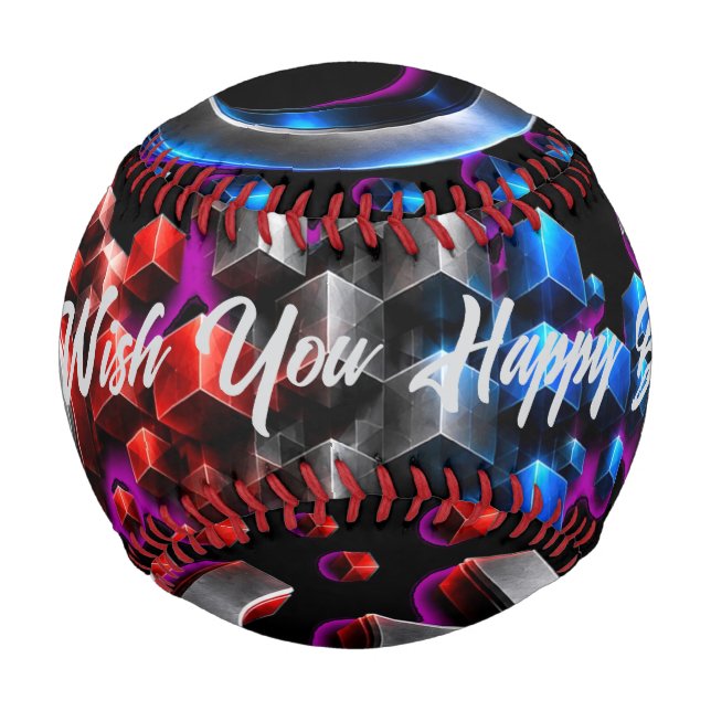3D Exploding Cubes - Chrome Red Blue Tech Art Baseball (Back)