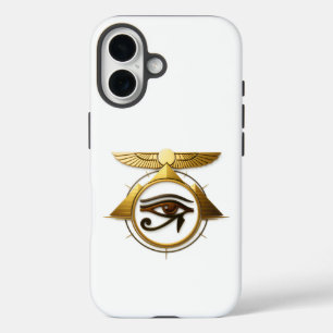 3D Eye of Horus Winged Sun Disk Golden Pyramids iPhone 16 Case