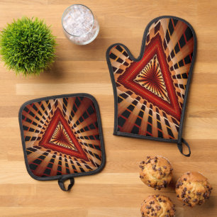 3D Fantasy Network Modern Fractal Graphic Design Oven Mitt & Pot Holder Set