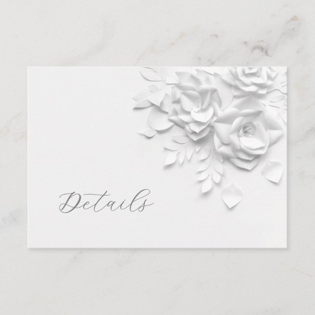 3D  Faux Paper Cut Roses Wedding Details Enclosure Card (Front)