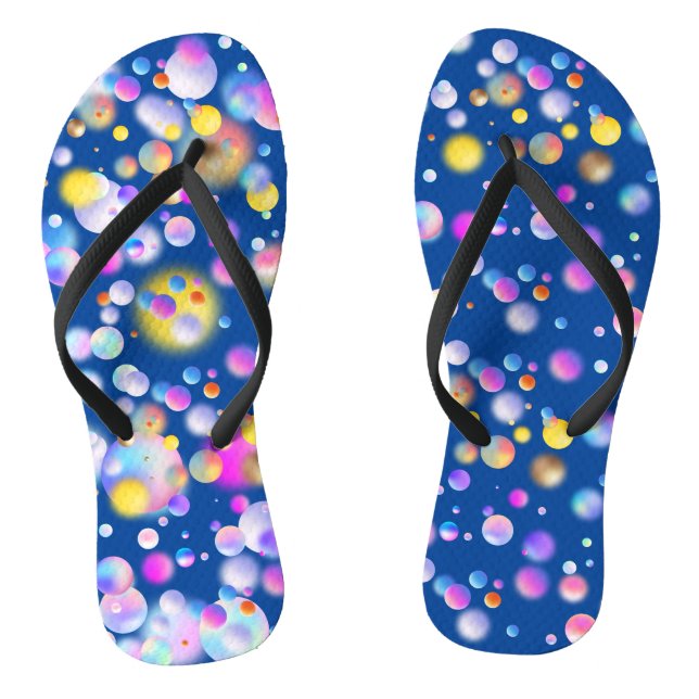 3D Floating Balls Pattern. Blue BG Flip Flops (Footbed)