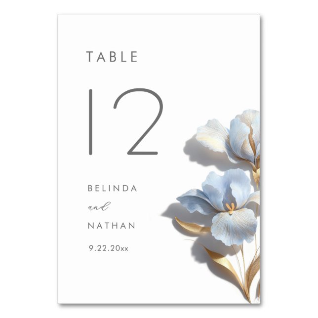 3D  Flower Blue Lily Wedding Table Number (Back)