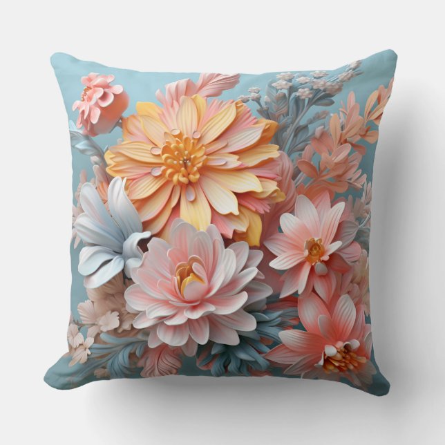 3D Flower Bouquet Throw Pillow (Front)