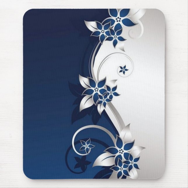 3D flowers blue and white  Mouse Pad (Front)
