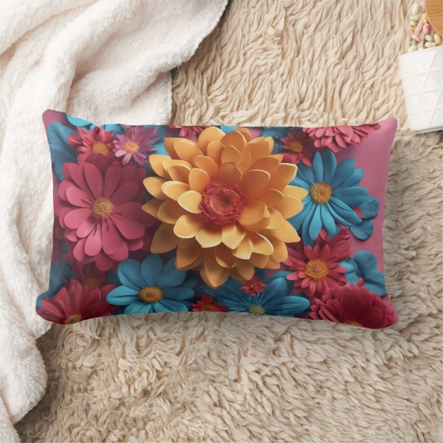3D Flowers - Lumbar Pillow (Blanket)
