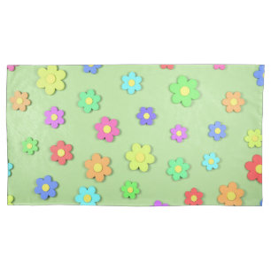 3D Flowers on green background Single King Size Pillowcase