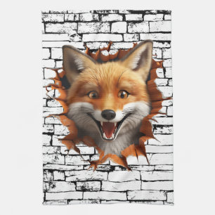 3D Fox Wall Break Art – Realistic Safari Kitchen Towel
