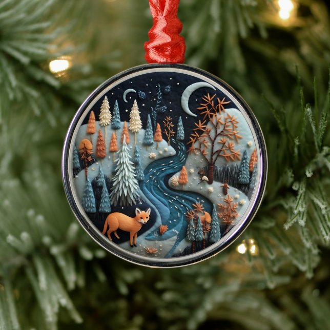 3D Fox Woodland Animal Chirstmas  Metal Ornament (Tree)
