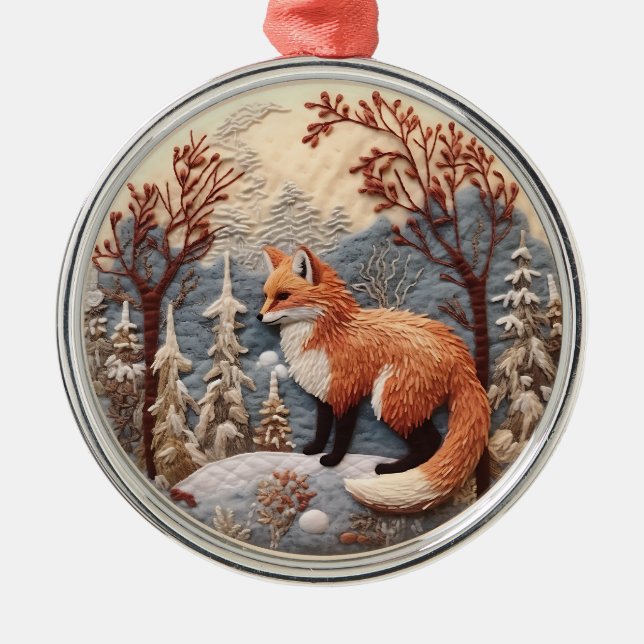 3D Fox Woodland Chirstmas Animal  Metal Ornament (Front)
