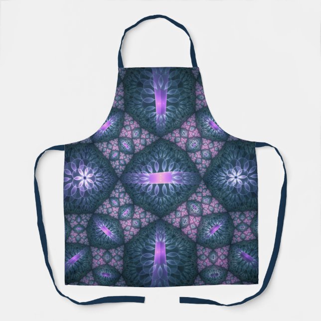 3D Fractal Art Abstract Pattern Blue Purple Pink Apron (Front)