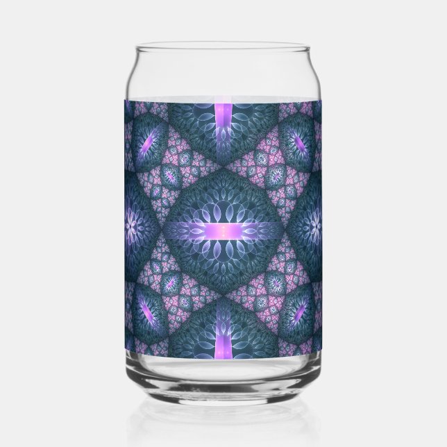 3D Fractal Art Abstract Pattern Blue Purple Pink Can Glass (Front)