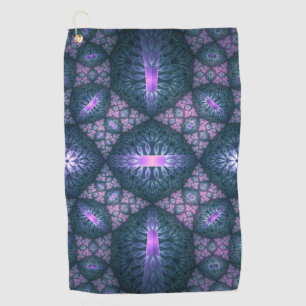 3D Fractal Art Abstract Pattern Blue Purple Pink Golf Towel