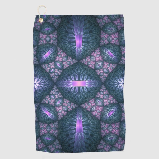 3D Fractal Art Abstract Pattern Blue Purple Pink Golf Towel (Front)