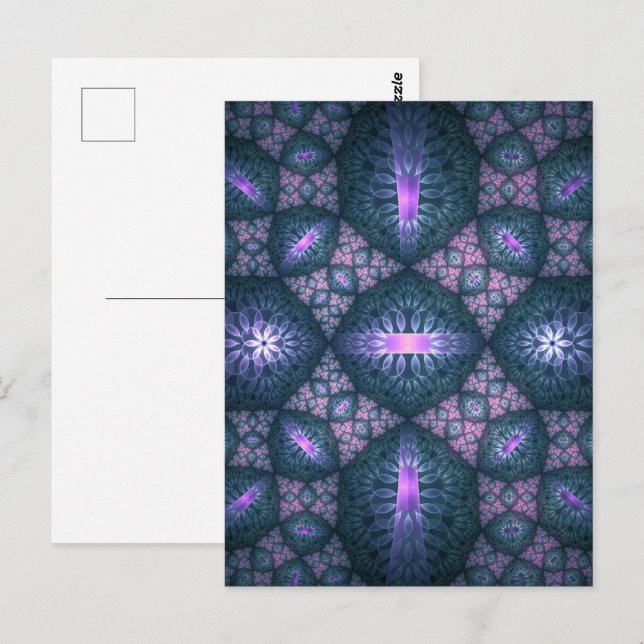 3D Fractal Art Abstract Pattern Blue Purple Pink Postcard (Front/Back)