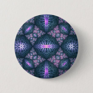 3D Fractal Art Pattern Turquoise Purple Pink 2 Inch Round Button