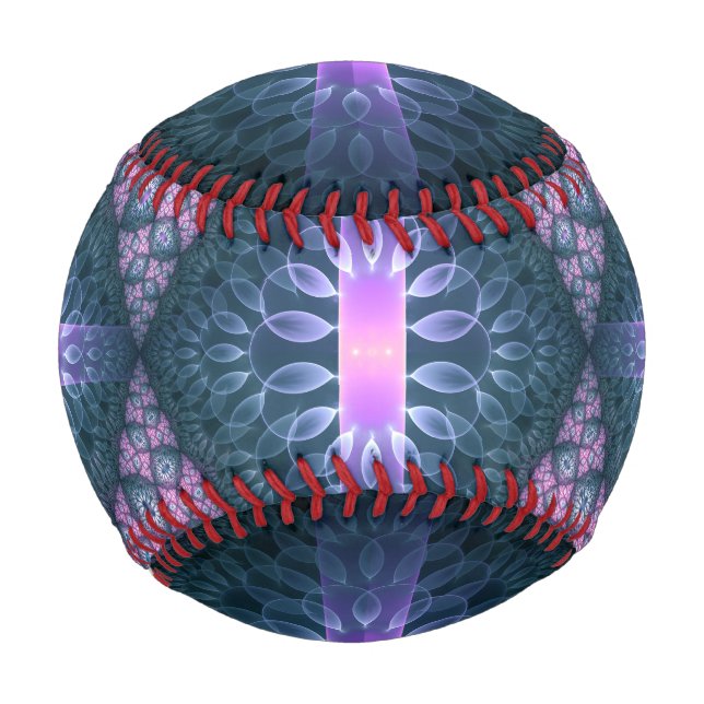 3D Fractal Art Pattern Turquoise Purple Pink Baseball (Front)