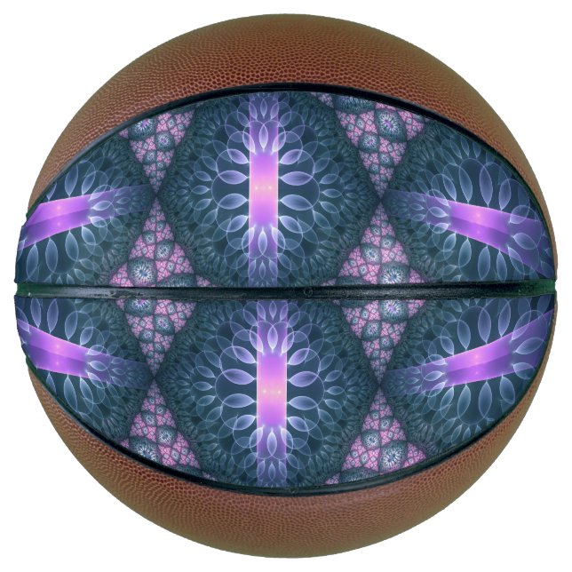 3D Fractal Art Pattern Turquoise Purple Pink Basketball (Front)
