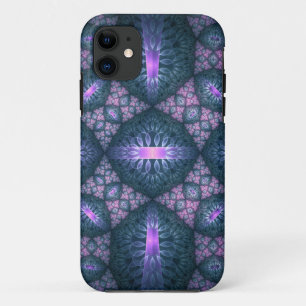 3D Fractal Art Pattern Turquoise Purple Pink iPhone 11 Case