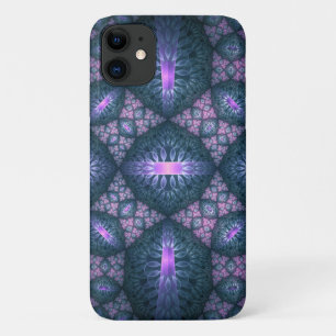 3D Fractal Art Pattern Turquoise Purple Pink iPhone 11 Case