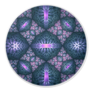3D Fractal Art Pattern Turquoise Purple Pink Ceramic Knob