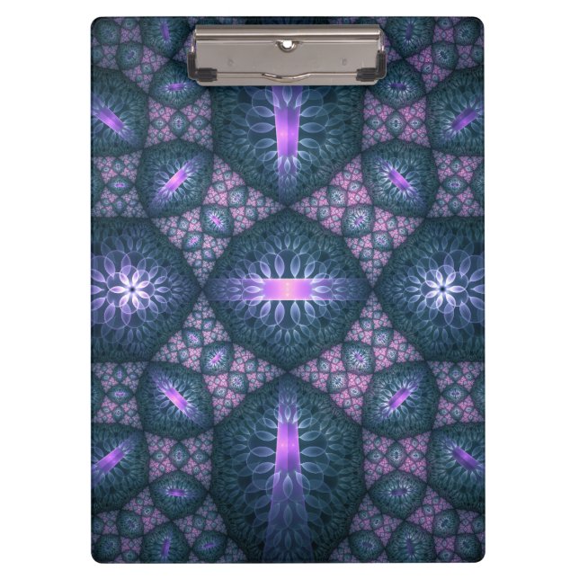 3D Fractal Art Pattern Turquoise Purple Pink Clipboard (Front)