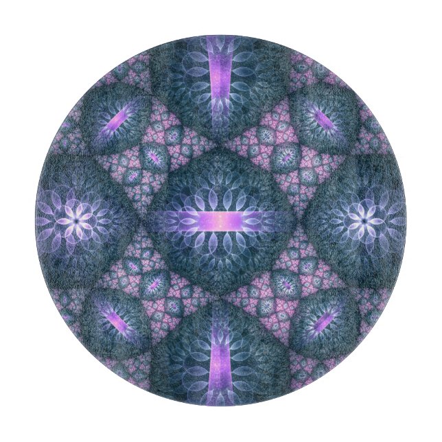 3D Fractal Art Pattern Turquoise Purple Pink Cutting Board (Front)