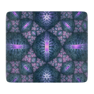 3D Fractal Art Pattern Turquoise Purple Pink Cutting Board