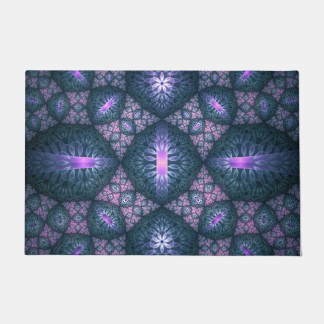 3D Fractal Art Pattern Turquoise Purple Pink Doormat (Front)