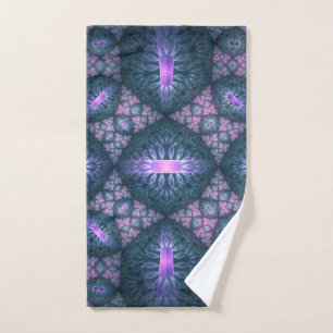 3D Fractal Art Pattern Turquoise Purple Pink Hand Towel