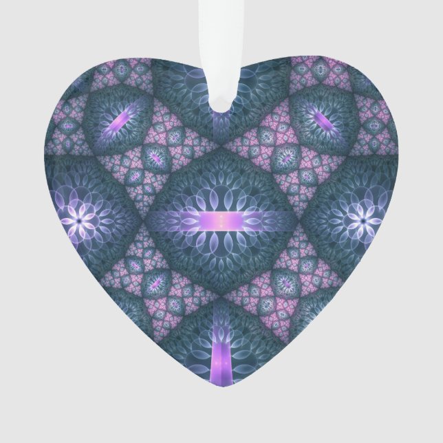 3D Fractal Art Pattern Turquoise Purple Pink Heart Ornament (Front)